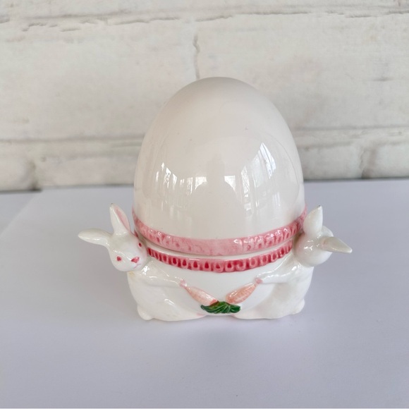 Fitz and Floyd Candy Jar Lidded Container Bunnies with Easter Egg Japan - Picture 7 of 11